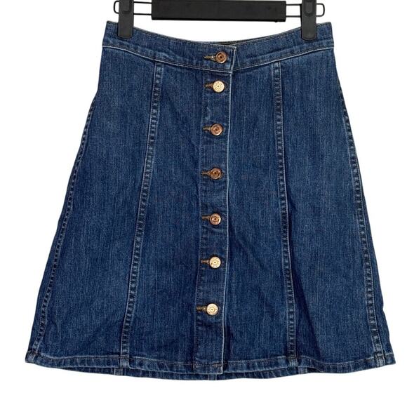 J. Crew A-Line Button Front Denim Knee Length Skirt 25 Dark Blue Wash #3750 - Picture 1 of 15